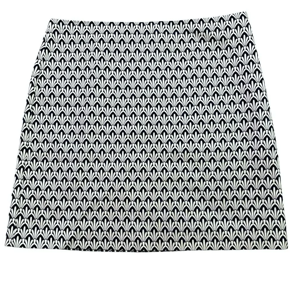 Talbots Navy Blue White Gatsby Art Deco Straight Skirt Size 14 Preppy NWOT